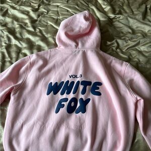 White Fox Boutique Pink Hoodie with Navy Logo